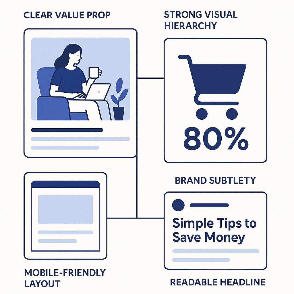 Collection of high-performing native ad creatives showing various image styles including authentic lifestyle photos, sim