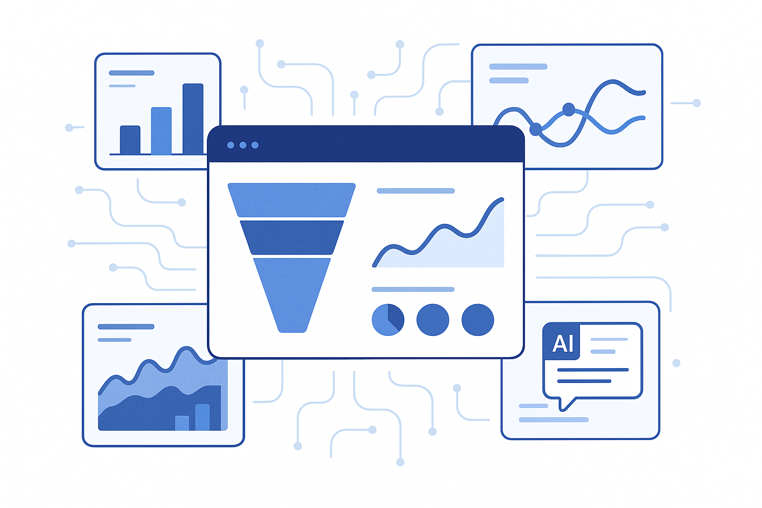 A modern dashboard interface showing real-time funnel analytics with behavioral segmentation data, conversion paths, dyn