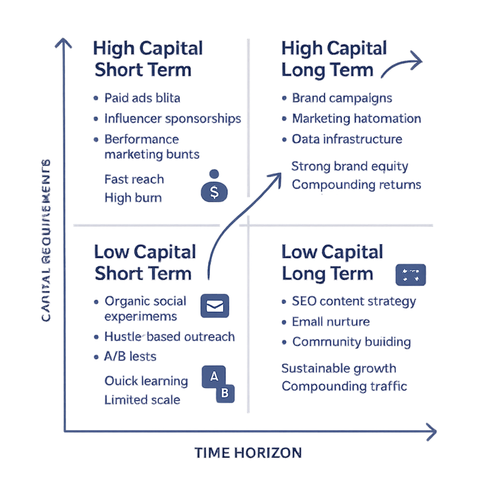 Risk assessment matrix visualization showing four quadrants comparing high vs low capital requirements against short vs 