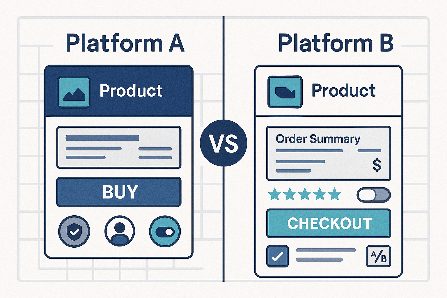 Split-screen comparison showing ThriveCart and SamCart checkout page interfaces side by side, highlighting key differences in layout, design elements, and conversion optimization features