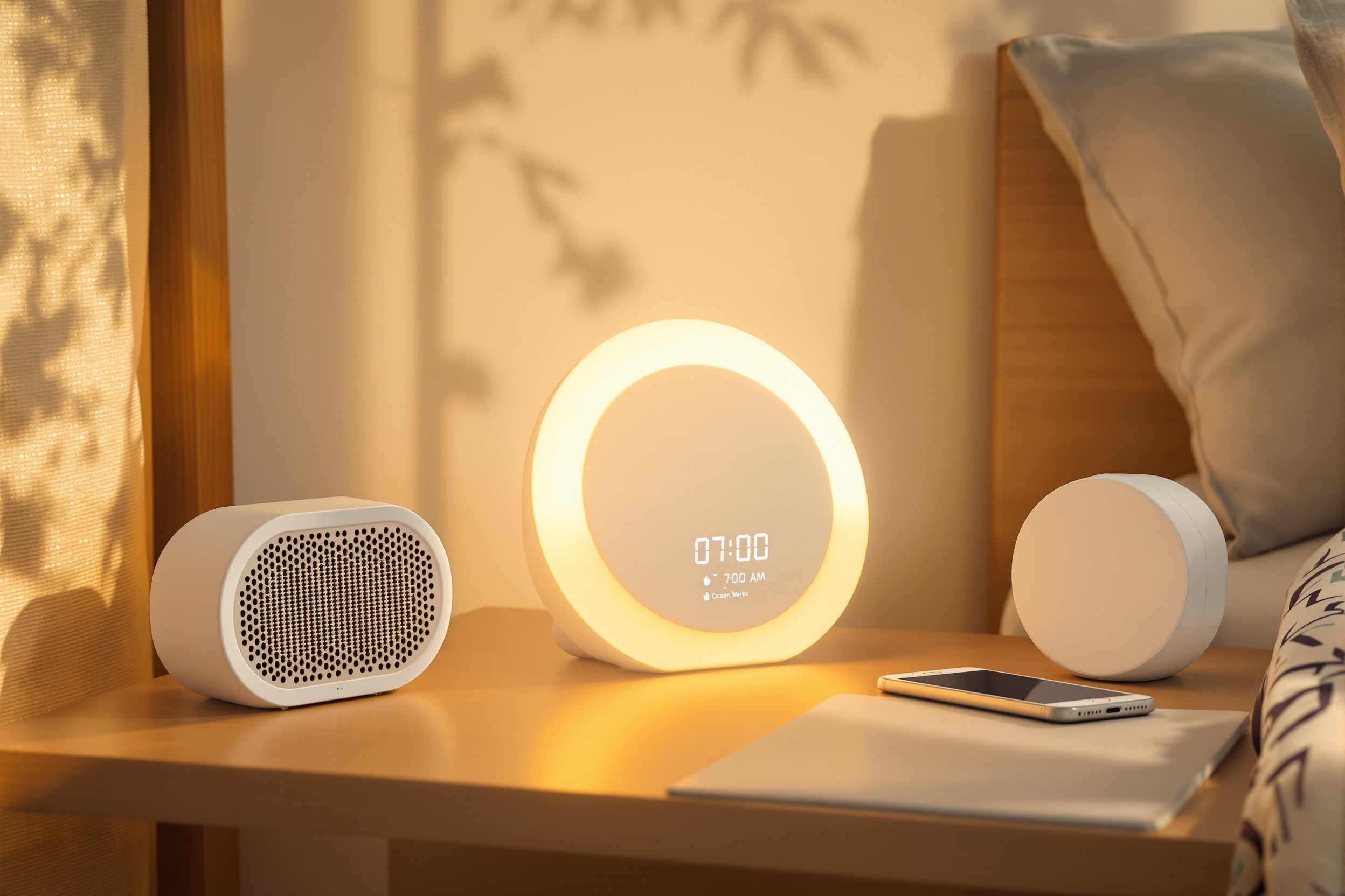 Best sunrise alarm clocks for improving sleep quality and waking up refreshed, comparing features like light intensity, sound options, and app integration for 2024. illustration