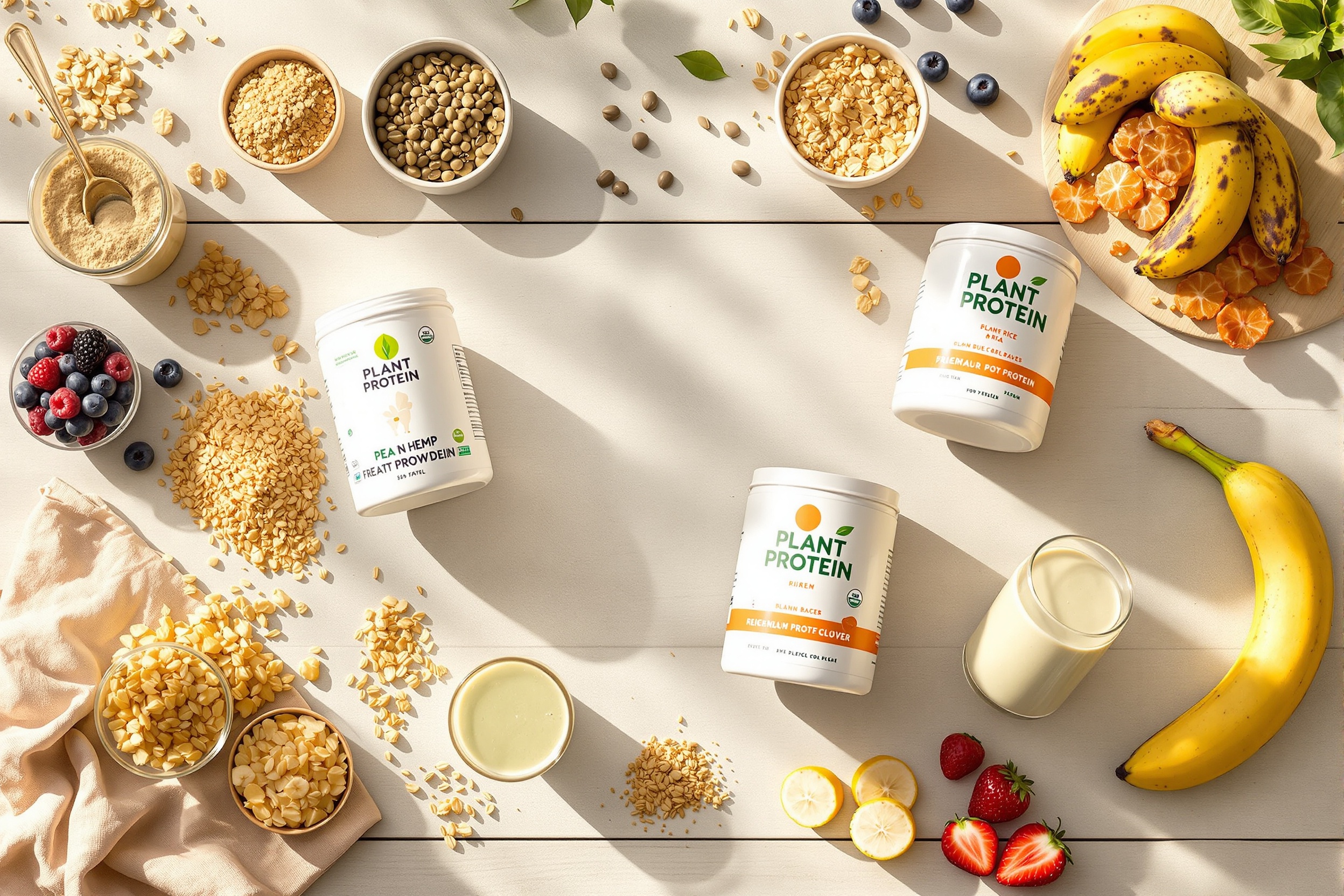 Review of top plant-based protein powders for digestive sensitivity, examining ingredients, taste, and GI impact illustration