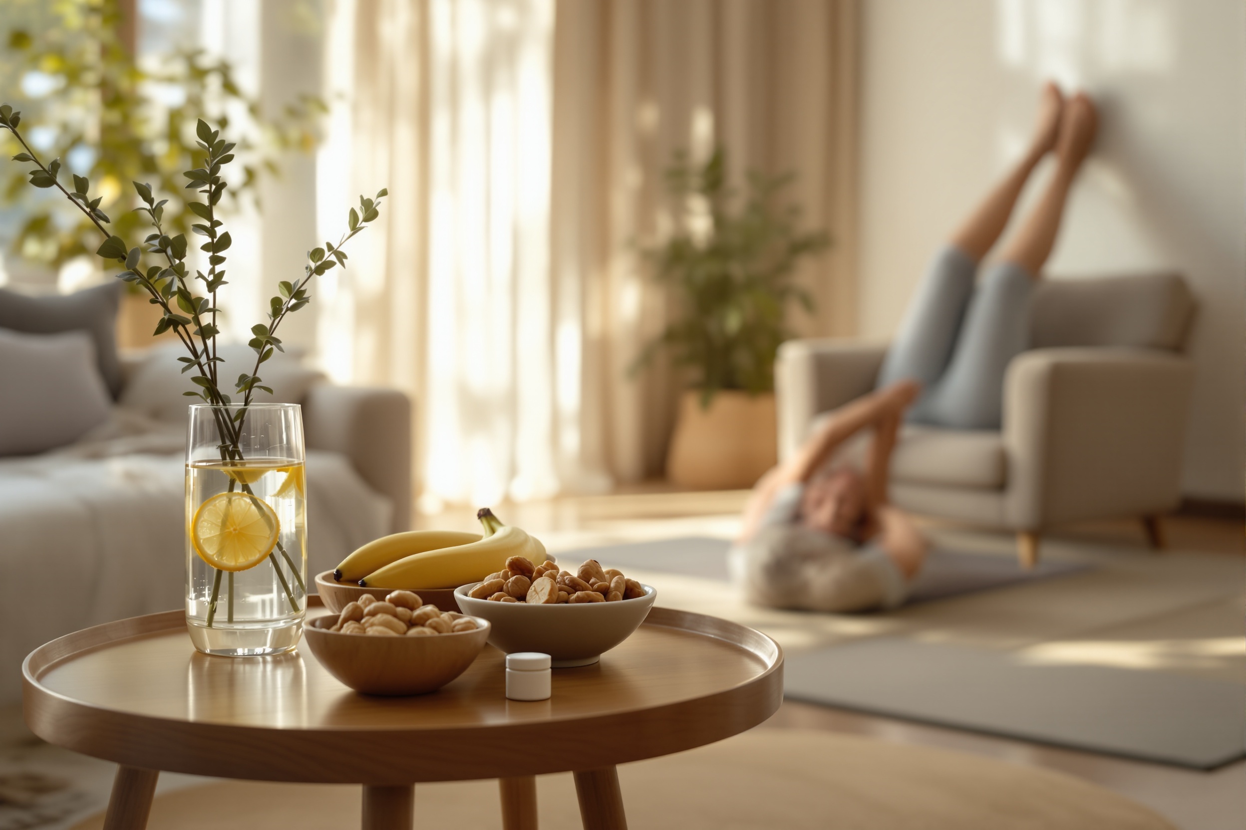 Natural remedies and movement techniques to relieve restless legs syndrome (RLS) and improve sleep quality, with an emphasis on simple at-home stretches, nutritional support, and science-backed lifestyle strategies. illustration
