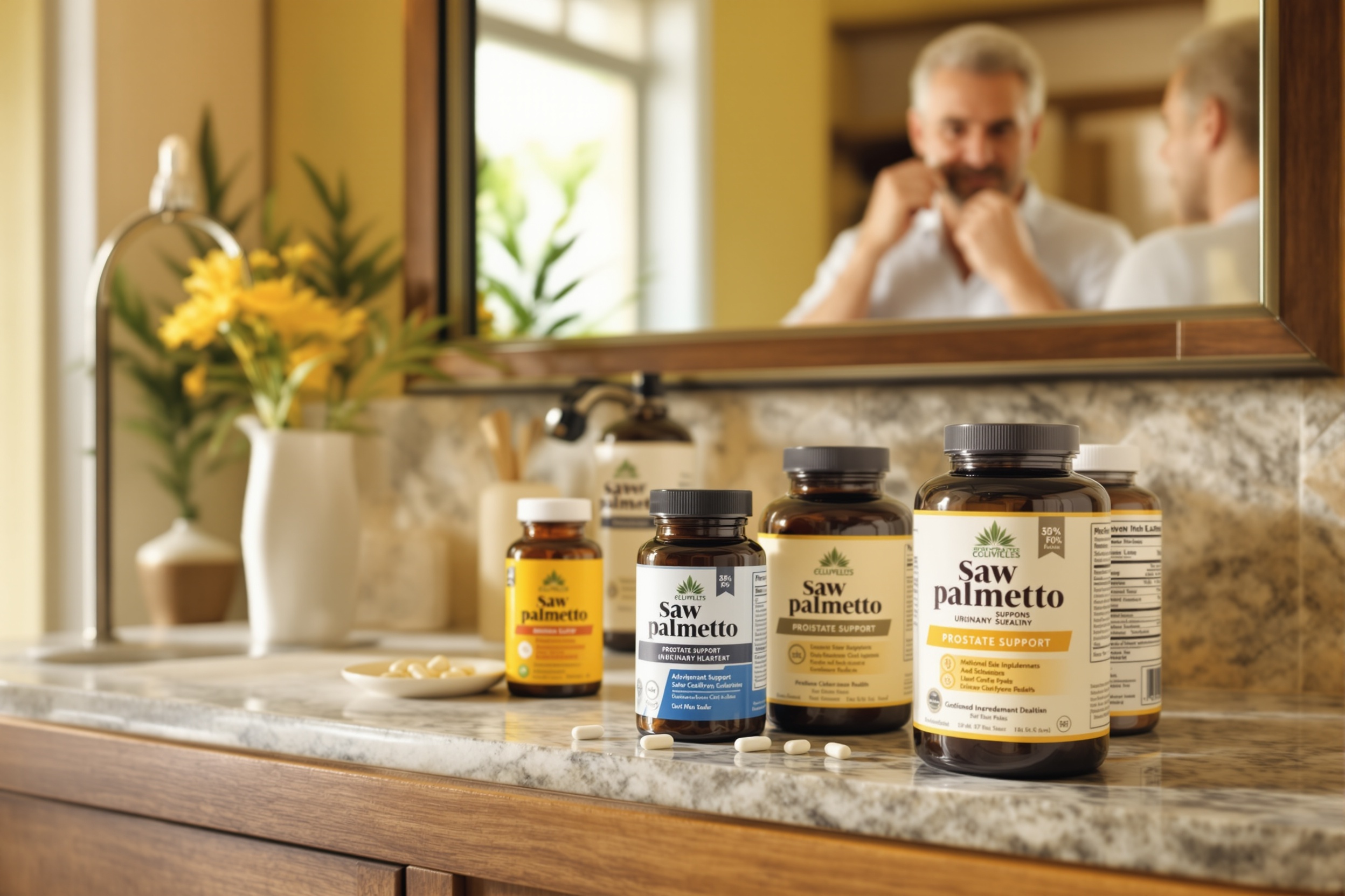 In-depth review of the best saw palmetto supplements for men focusing on prostate support, urinary health, and ingredient quality in 2024. illustration