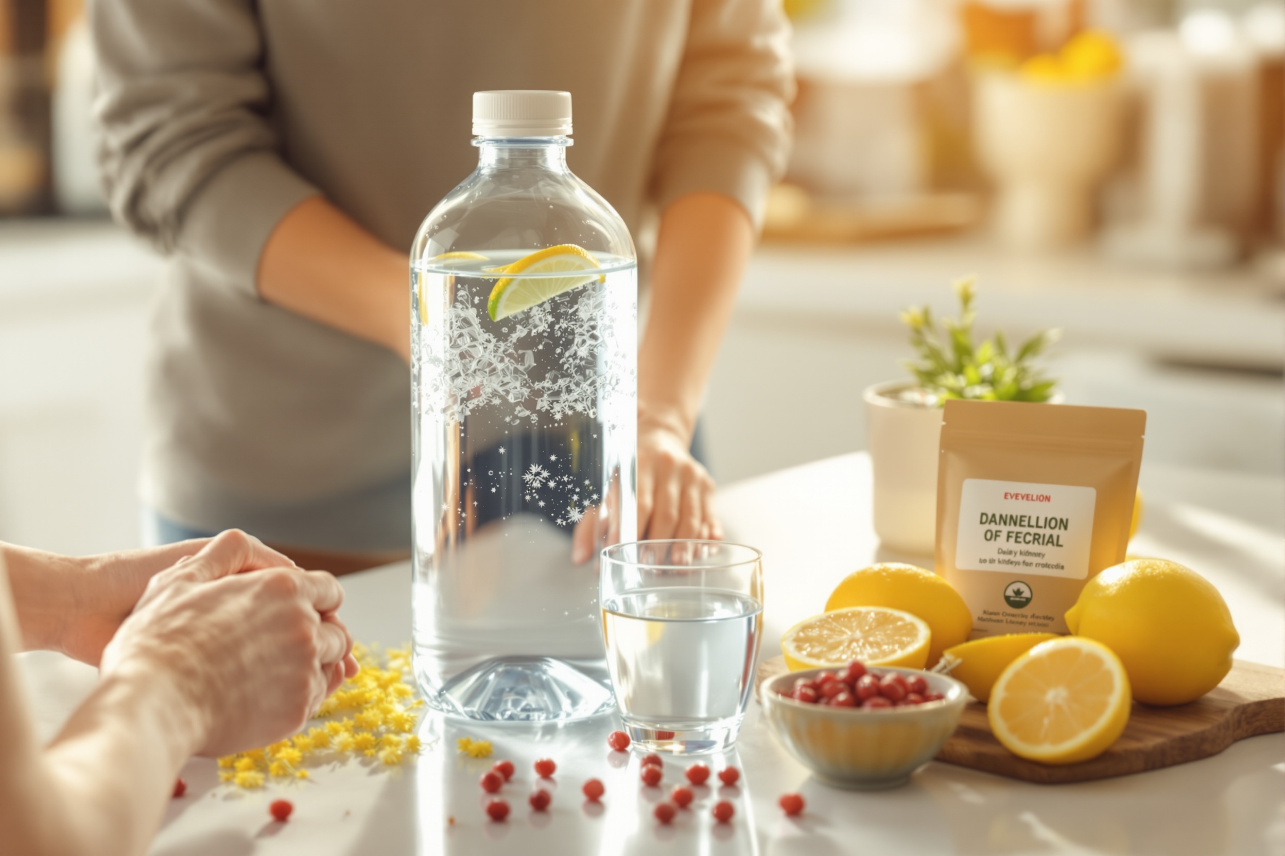 A daily hydration protocol tailored to prevent kidney stone formation in individuals with a family history or other risk factors, focusing on practical strategies, ingredient choices, and timing for optimal urinary health. illustration