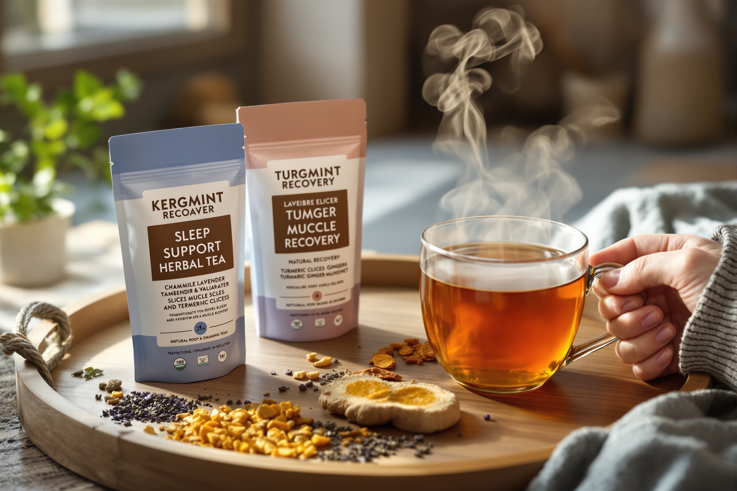 Natural herbal teas for sleep support and muscle recovery, exploring traditional and emerging blends backed by science. illustration