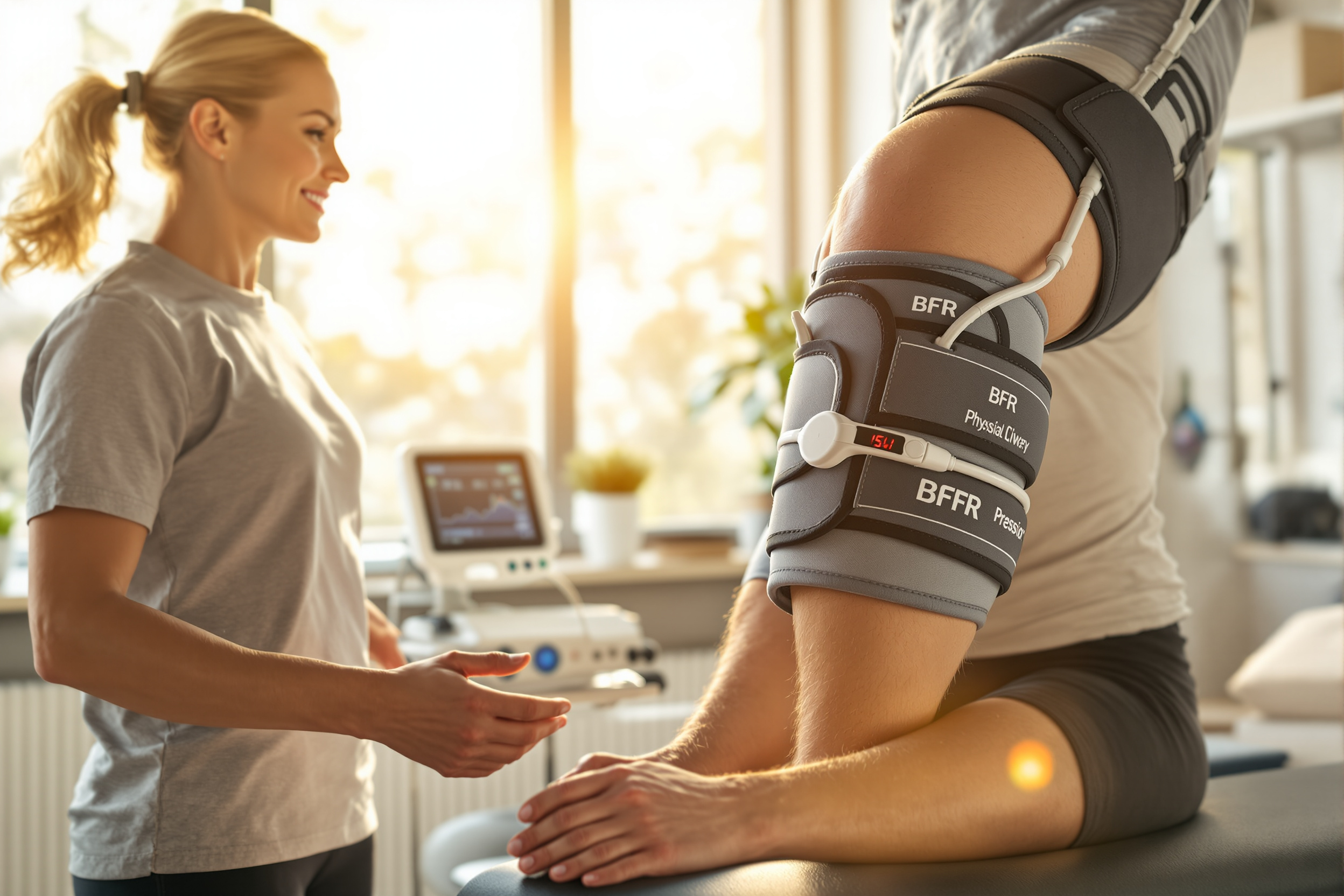 Latest research on the impact of blood flow restriction (BFR) training on muscle strength and rehabilitation outcomes in adults over 40 illustration
