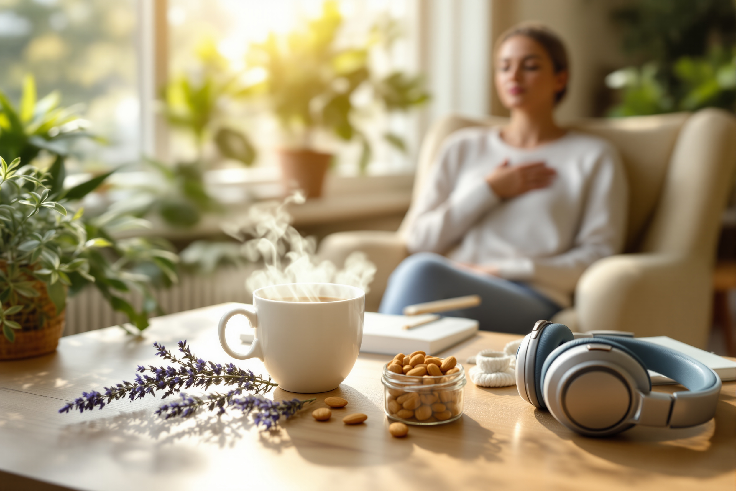 Gentle, natural remedies for reducing anticipatory anxiety before important events, such as presentations, flights, or medical appointments, focusing on herbal, nutritional, and mind-body strategies illustration