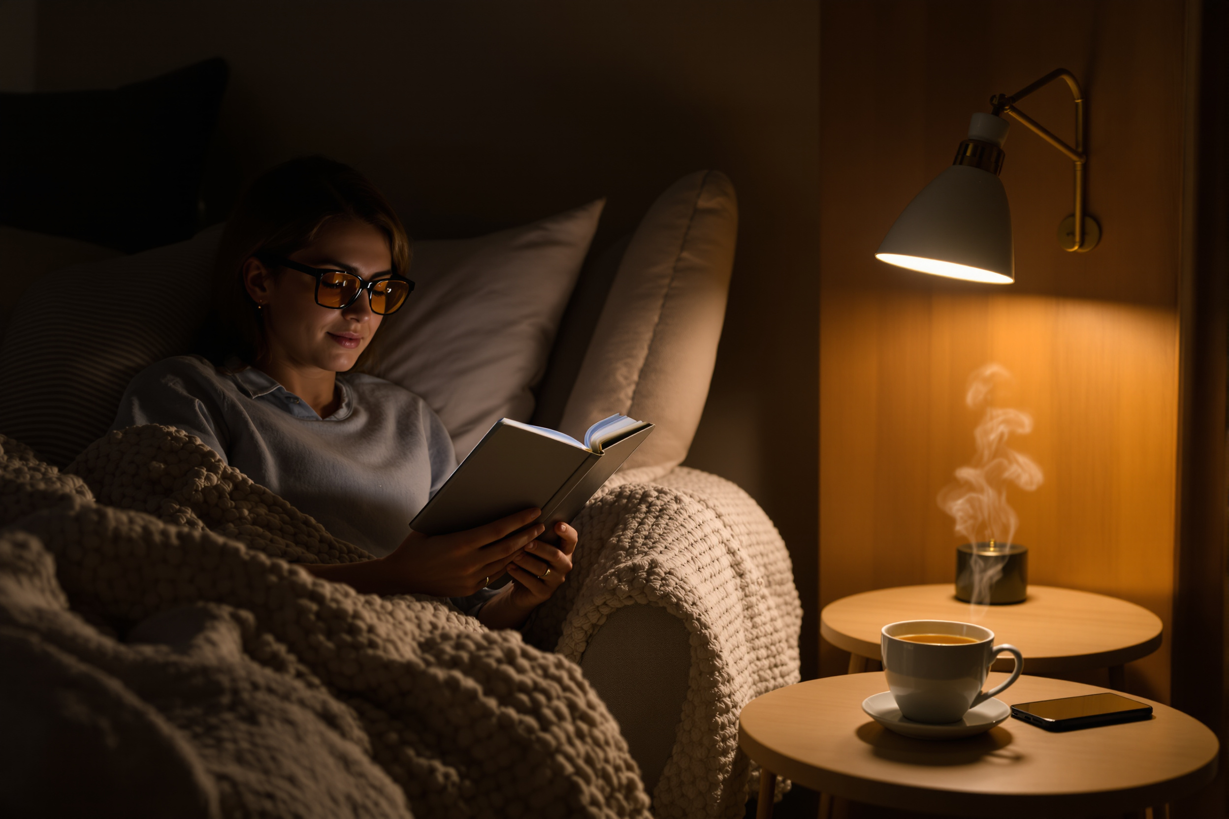 A comprehensive evening screen time reduction protocol for adults who use digital devices in the 2-3 hours before bed, focusing on practical strategies to minimize the impact of late-night tech use on sleep quality and next-day recovery. illustration