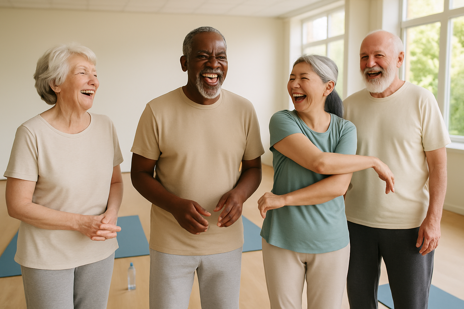 Seniors smiling after tai chi class for arthritis and balance