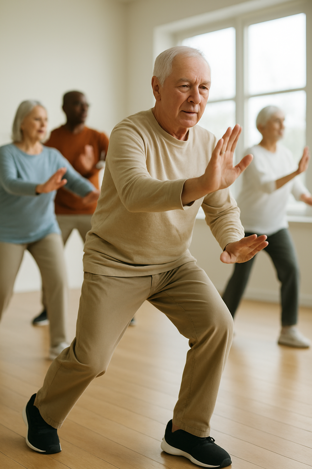 Tai chi hands and feet close-up showing joint-friendly movement.
