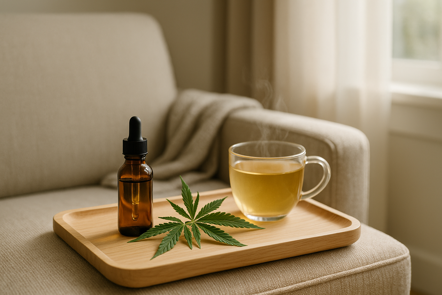 CBD oil and herbal tea for soothing joint pain