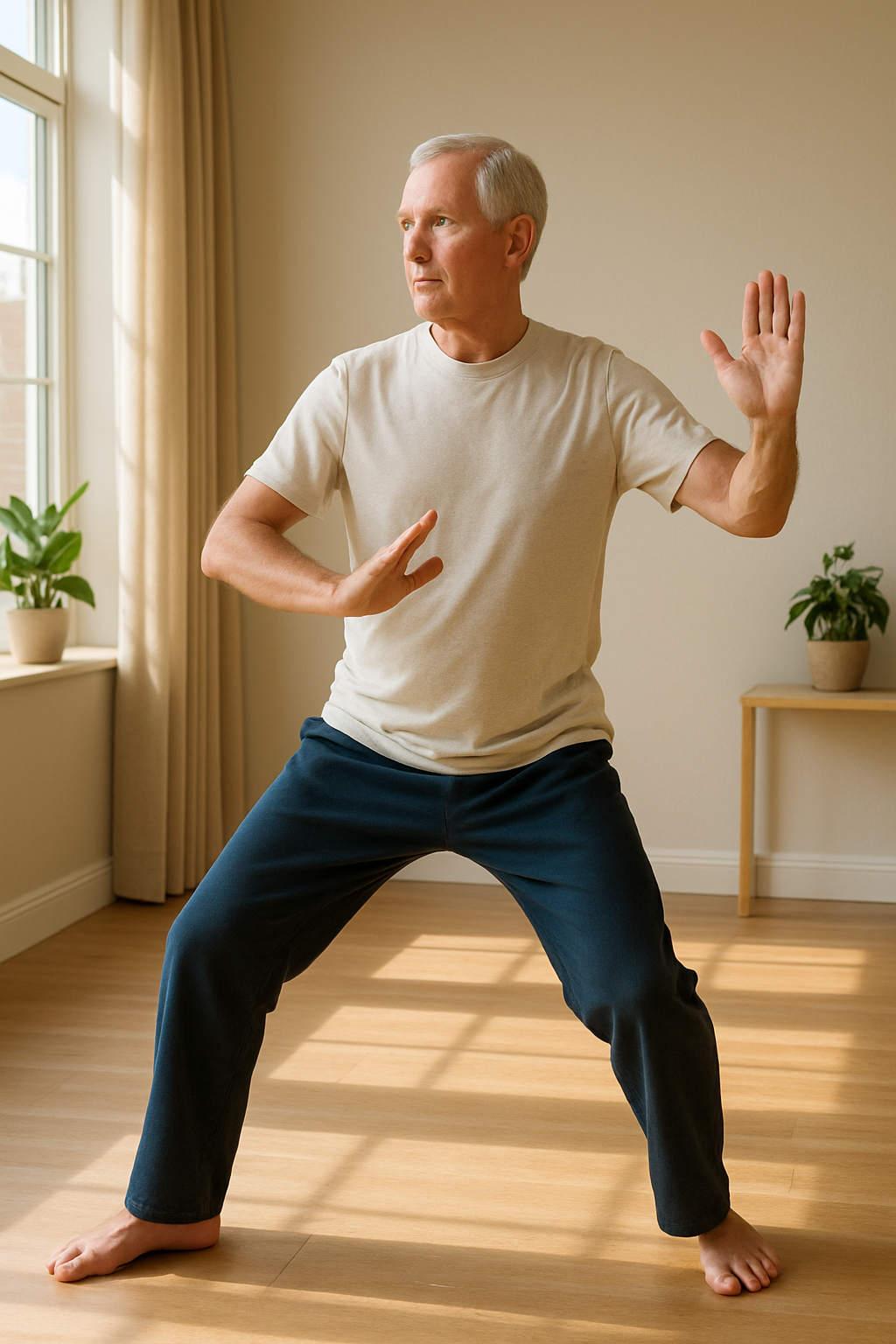 Older adult's hands and feet during tai chi for joint health.
