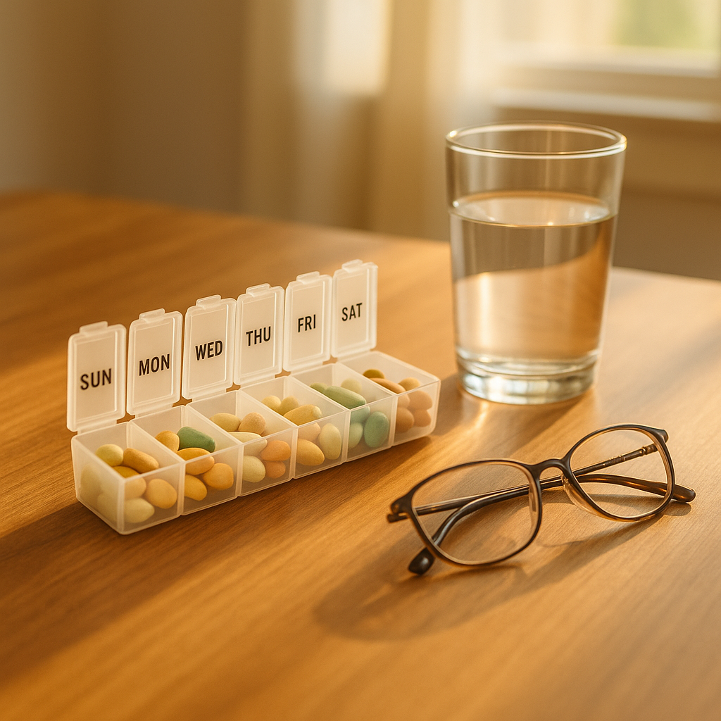 Daily pill organizer with vitamins and minerals for joint health