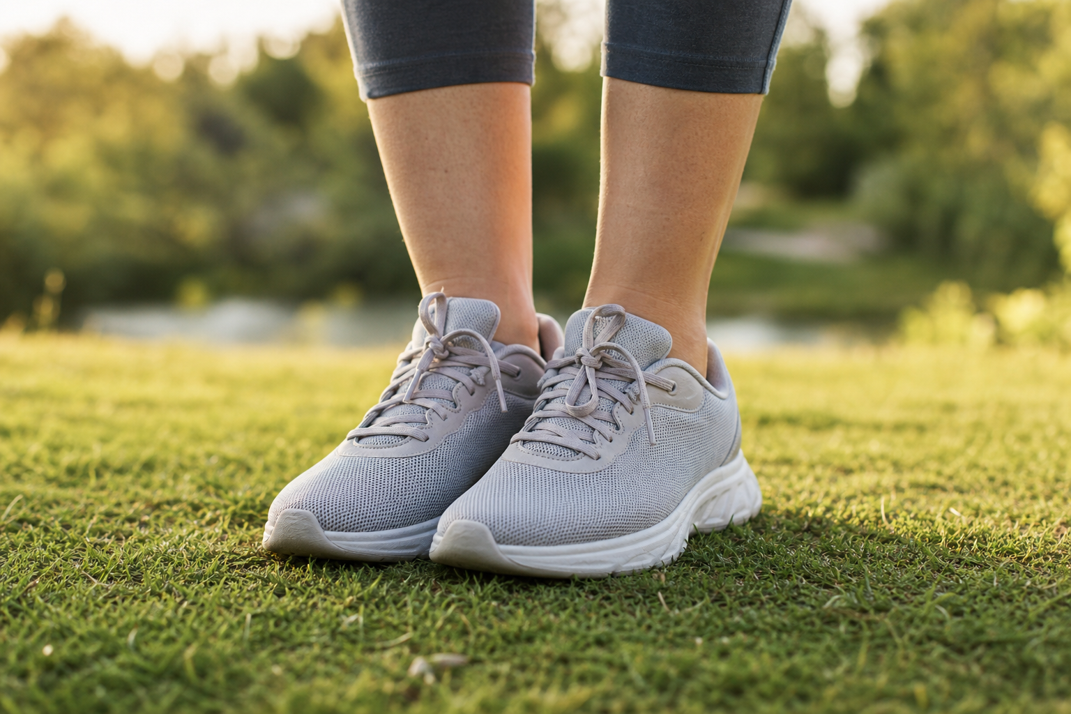 Supportive shoes for gentle exercise and balance outdoors