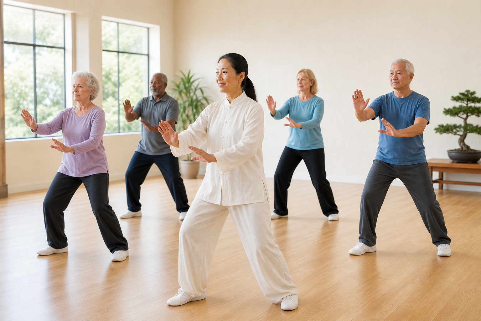 Tai chi class for seniors improving arthritis and balance