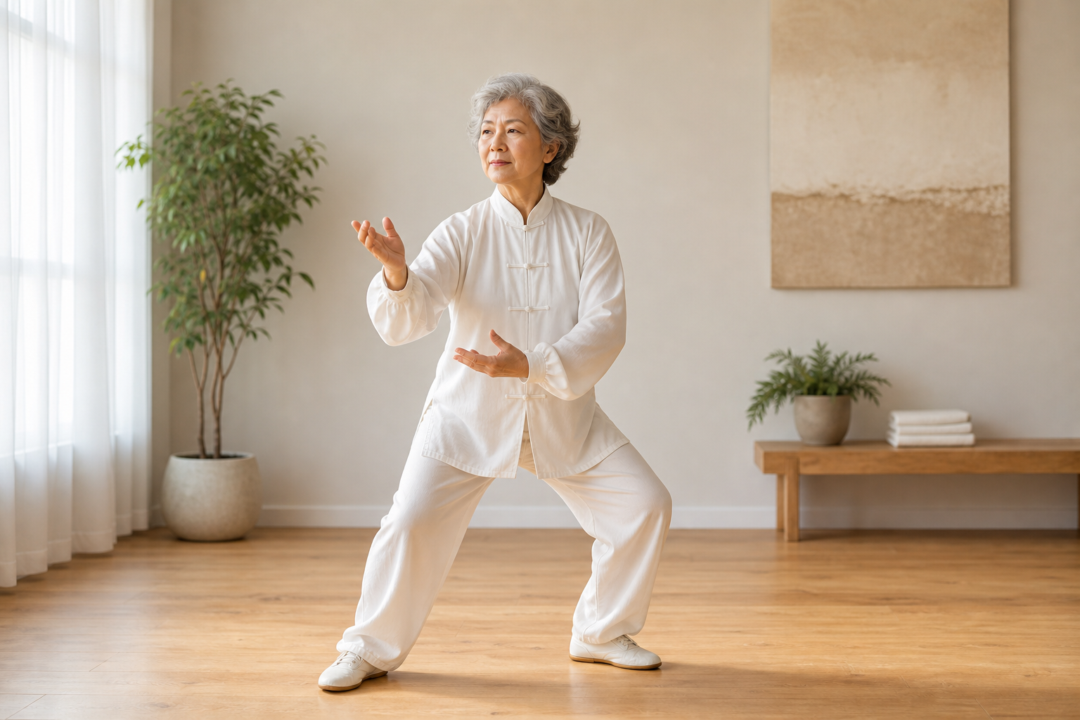 Senior woman's hands and knees showing tai chi movement for joint health