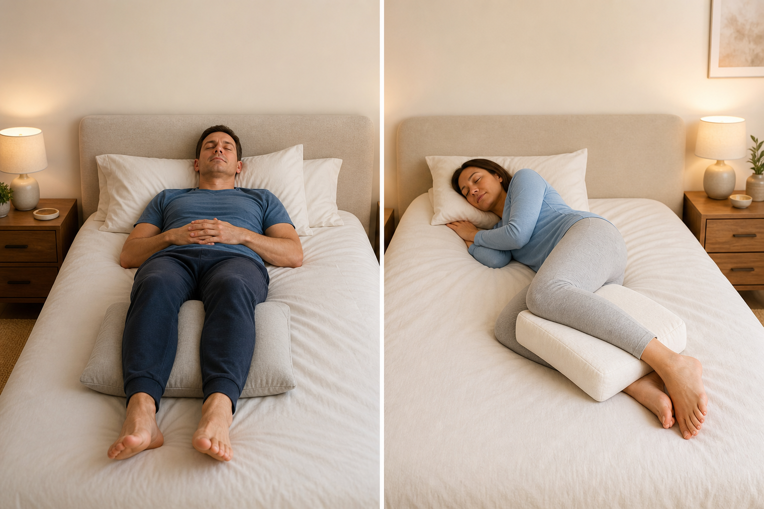 Pain-free sleep positions for hip and knee joint relief