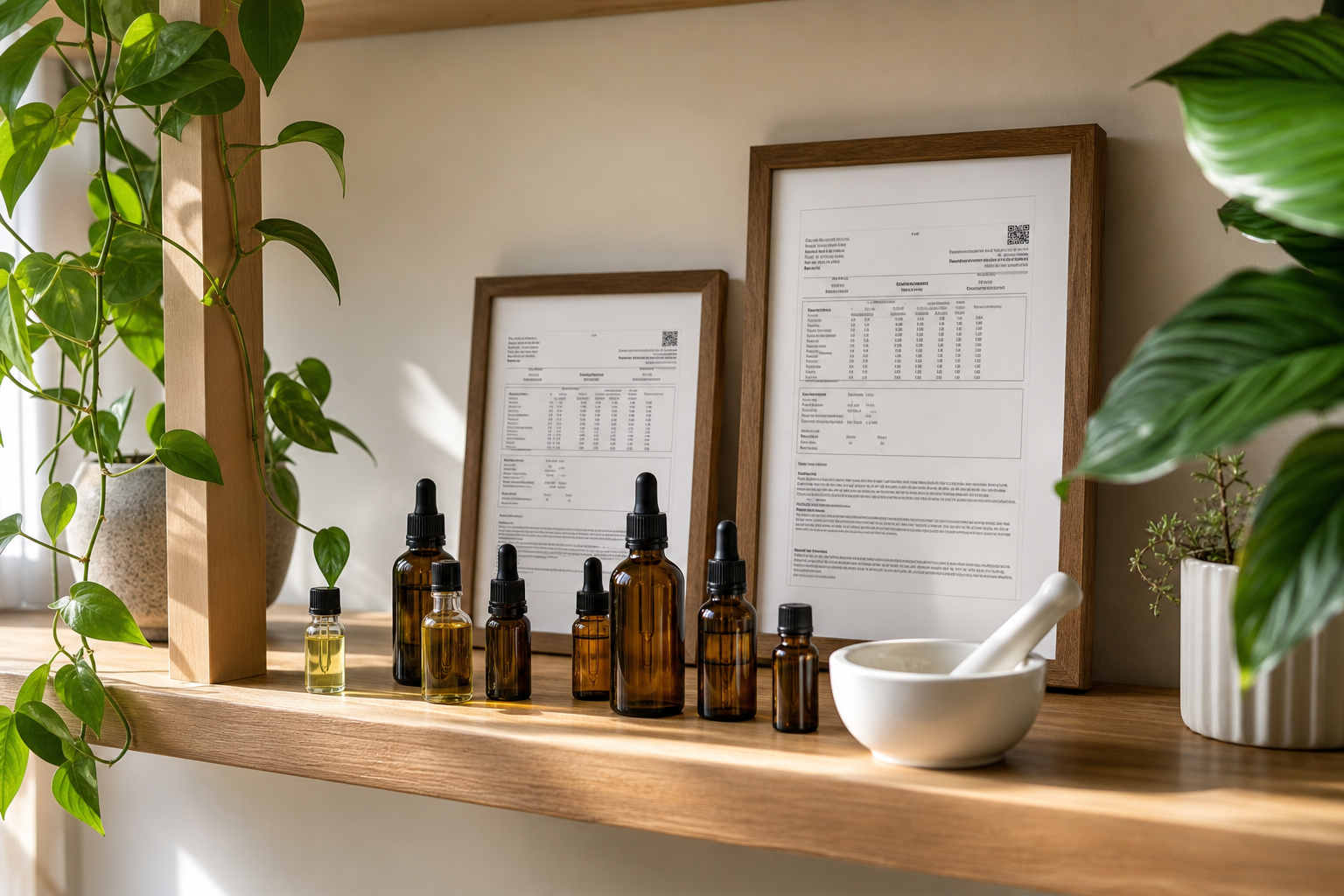 CBD oil bottles with lab certificates for joint pain relief