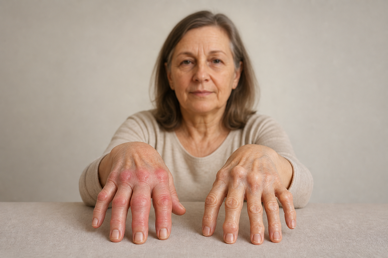 Close-up showing osteoarthritis and rheumatoid arthritis hand differences
