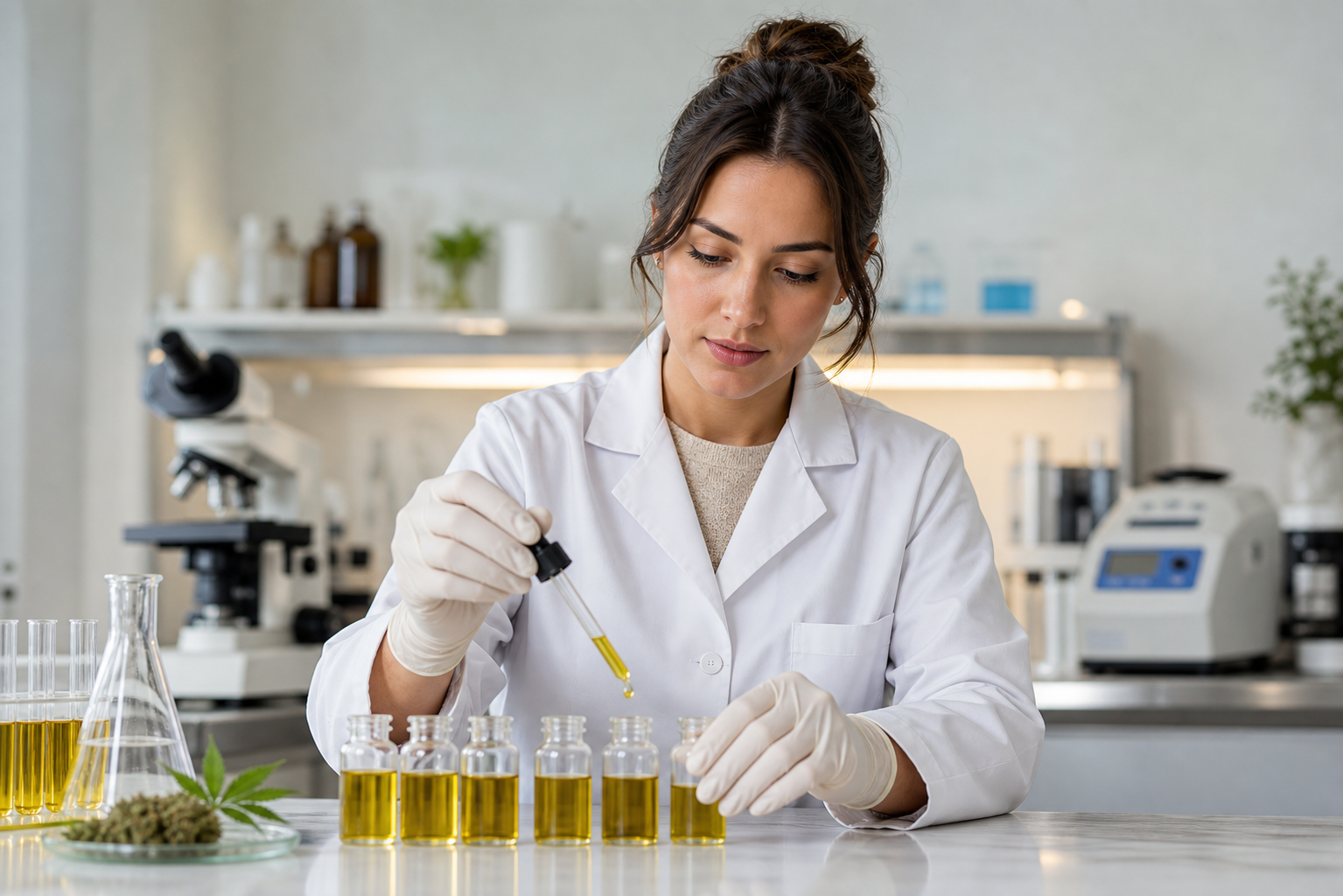 Lab technician testing CBD oil purity