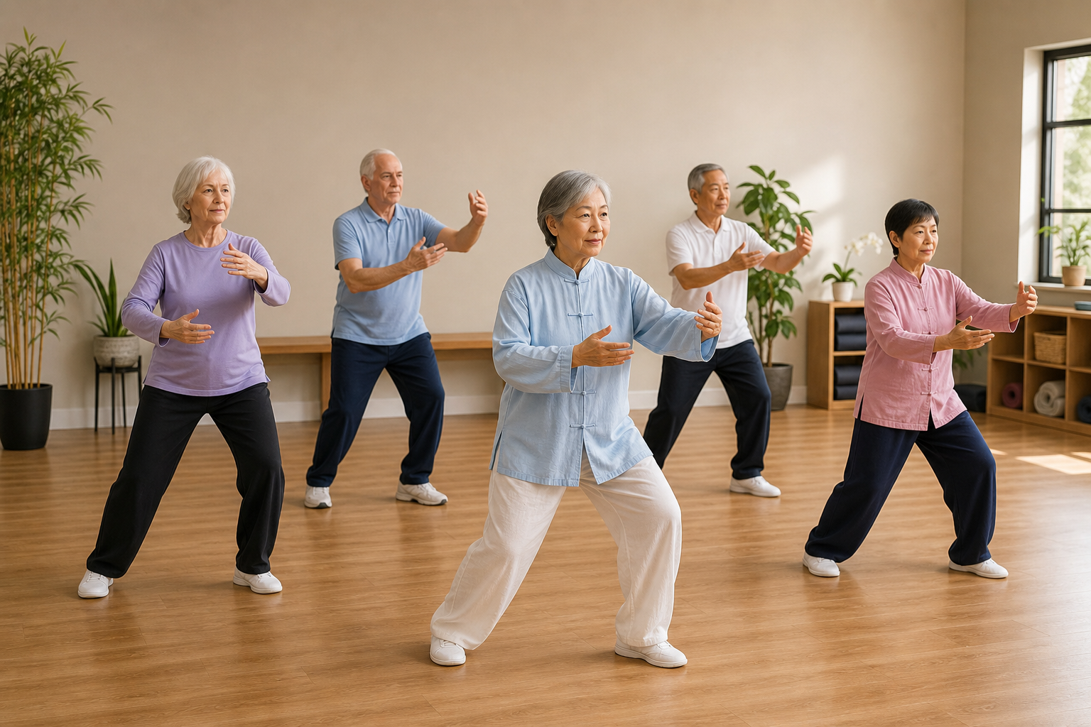 Close-up of hands and feet performing tai chi for joint pain and balance
