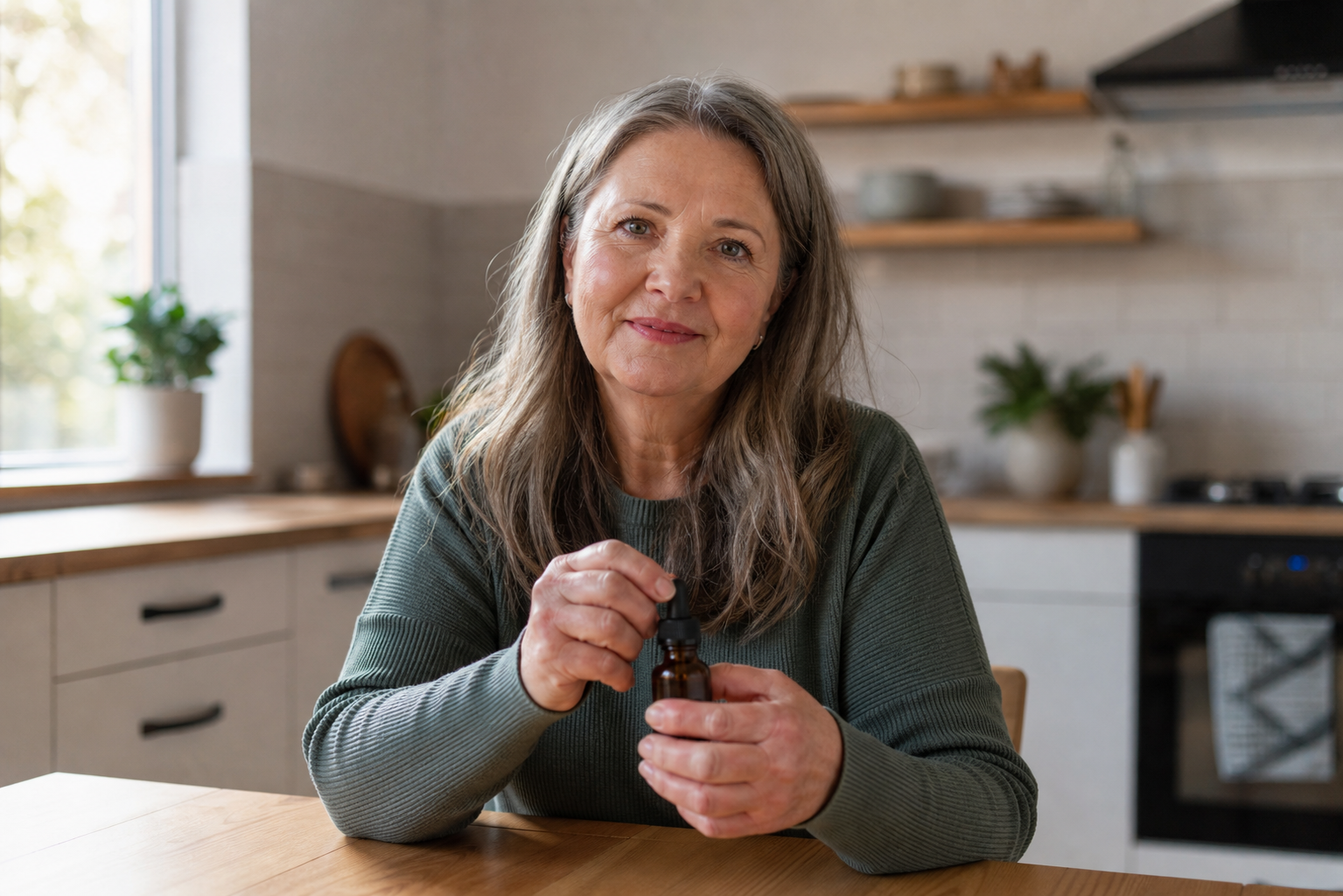 CBD oil in use for joint pain and inflammation, close-up of arthritic hands