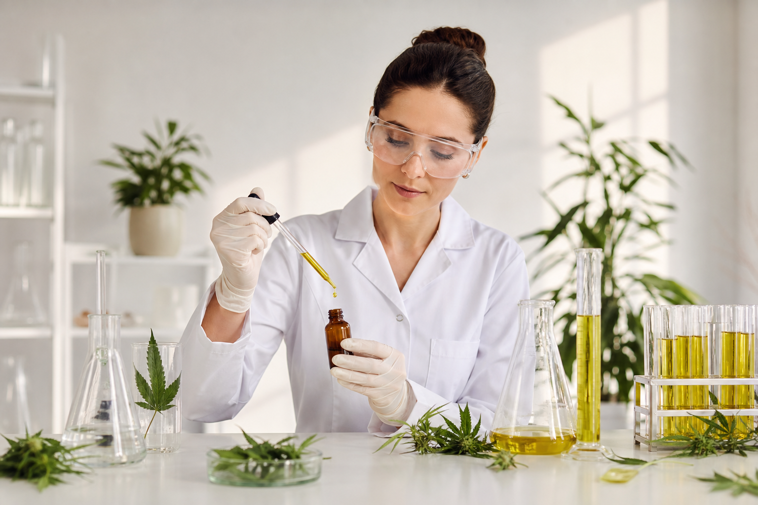 Scientist testing CBD oil for clinical research on joint pain