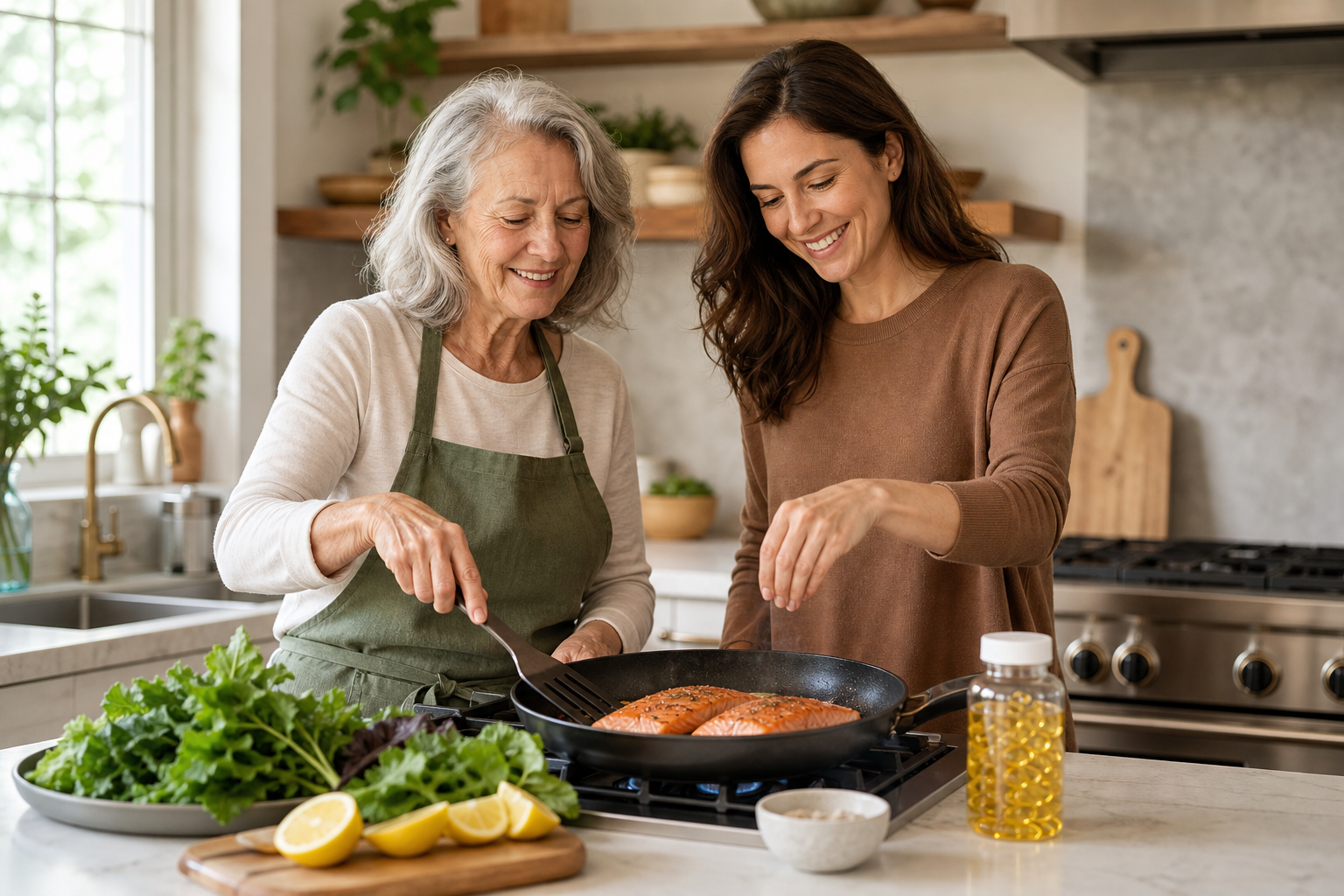 Cooking salmon and fish oil capsules for omega-3 intake