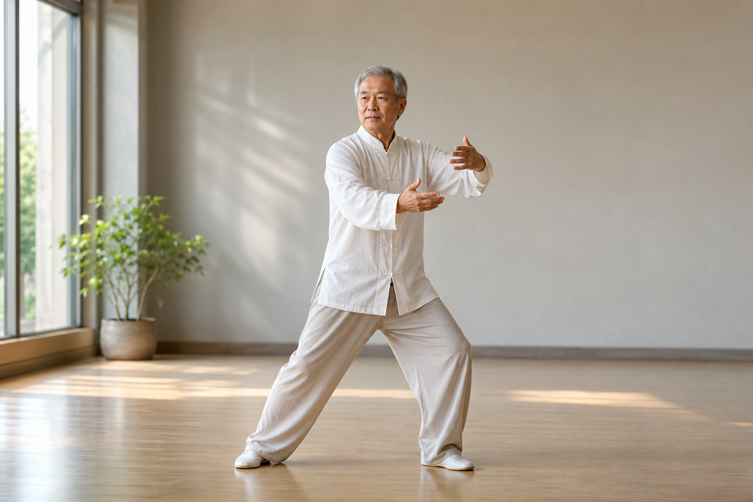 Close-up of hands and knees during tai chi for arthritis