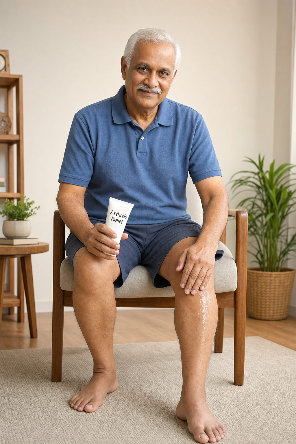 Applying arthritis pain relief gel to a swollen knee.