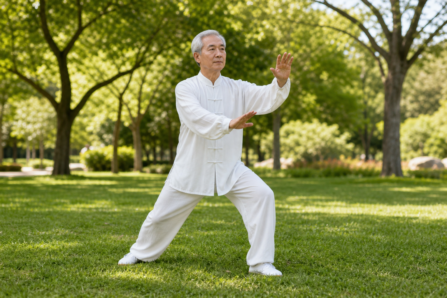 Tai chi pose close-up showing healthy joint movement
