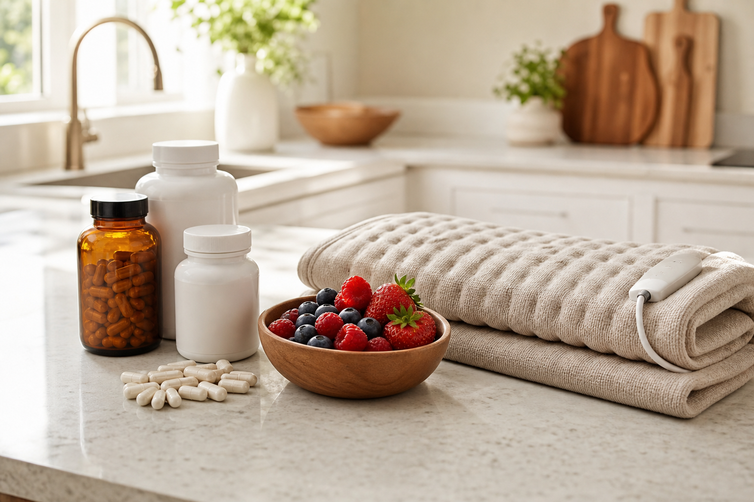 Supplements, fruits, and heating pad for natural joint inflammation remedies