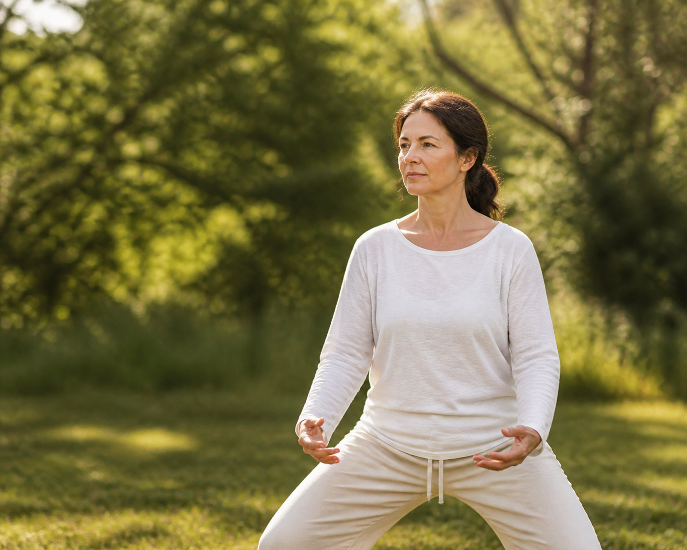 Tai chi helps knee arthritis with gentle movement outdoors