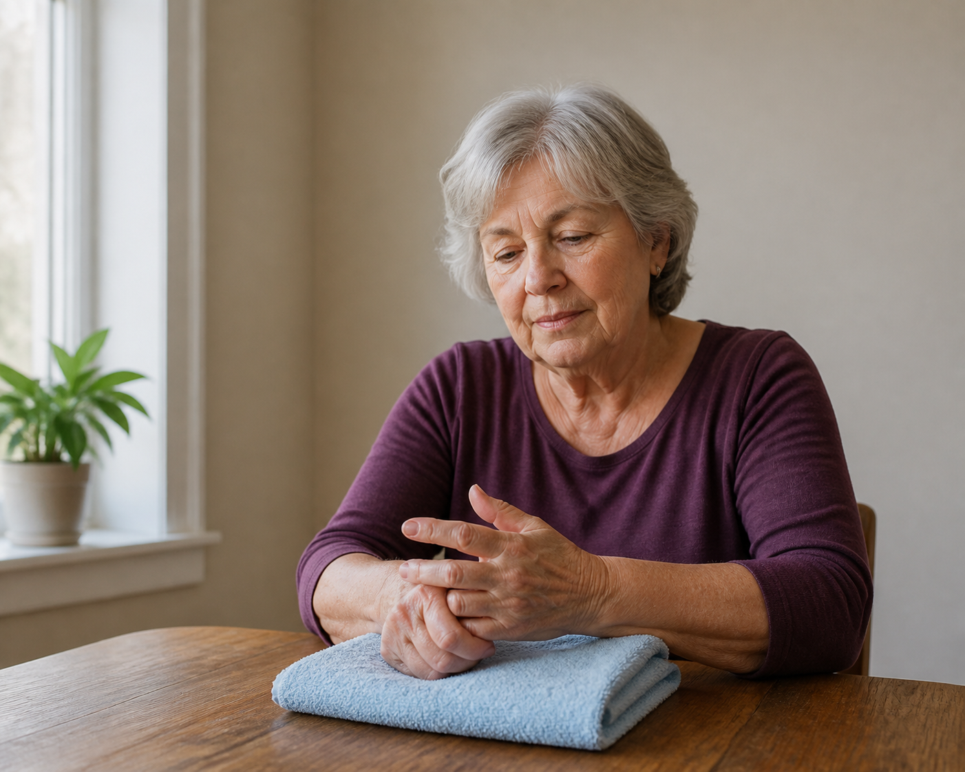 Hand exercises for finger joint arthritis: older hands gently stretching fingers