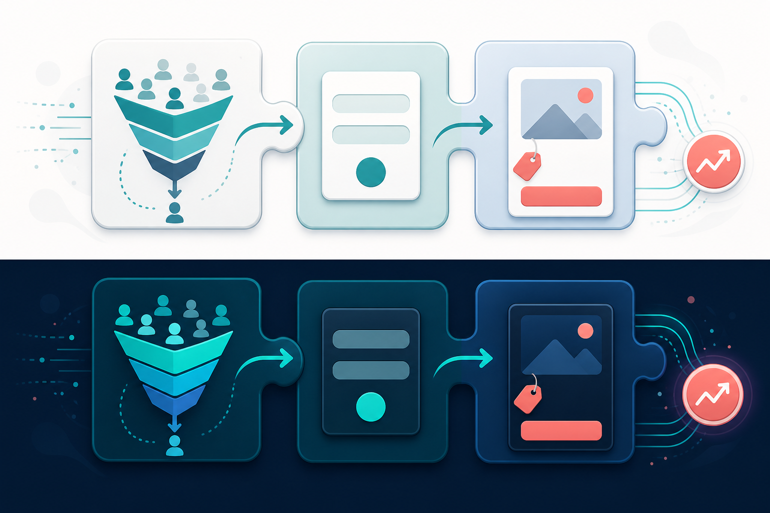 Affiliate marketing FAQ for beginners 2026 — A three-column visual comparison diagram showing three interconnected puzzle pieces arranged horizontally—the left pi...