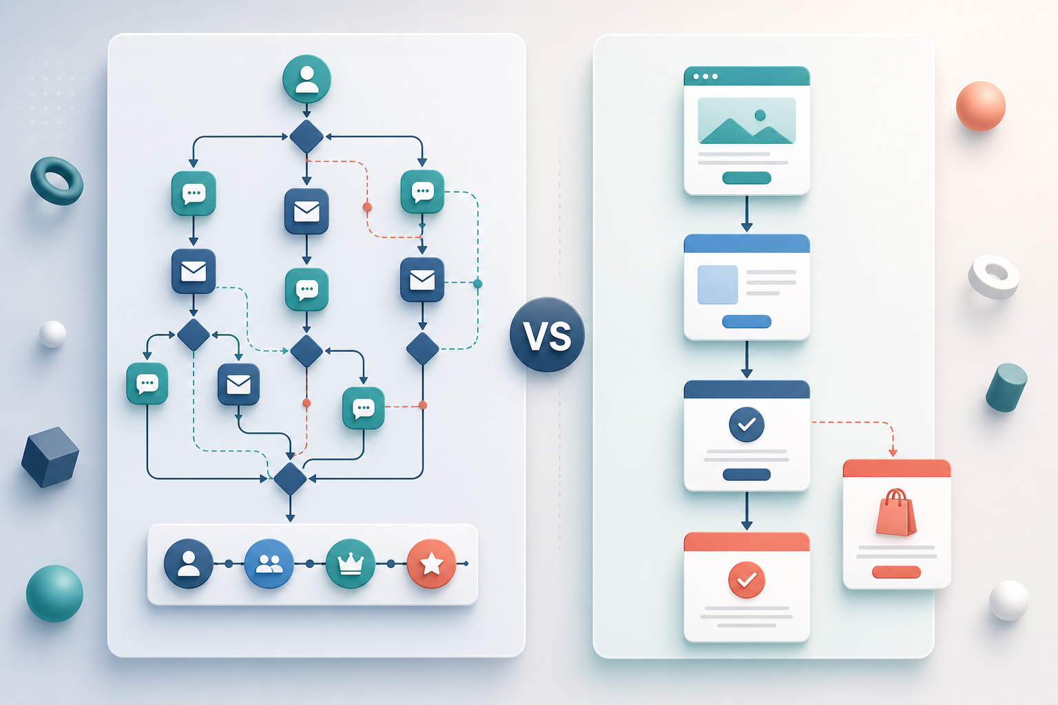 GoHighLevel vs ClickFunnels for affiliate funnel automation in 2026 — A side-by-side comparison diagram showing two funnel architecture flows—on the left, a multi-branch workflow map with...