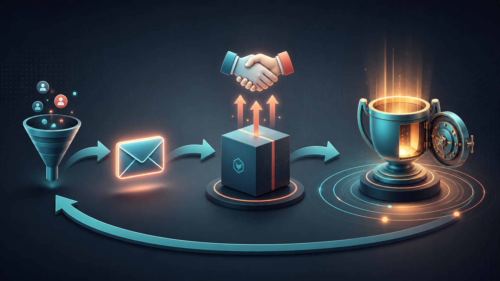high-ticket affiliate offer stacking to maximize revenue per subscriber — A horizontal flowchart diagram showing three connected stages flowing left to right. The first stage shows a small fu...