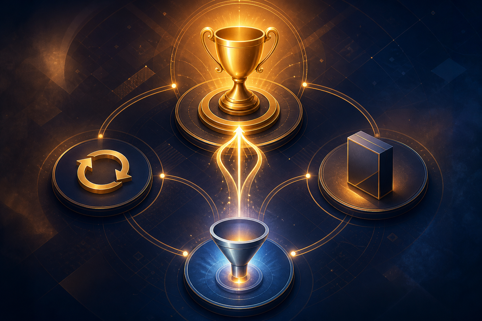 high-ticket affiliate offer stacking to maximize revenue per subscriber — A bird's-eye view of a circular revenue ecosystem diagram showing four interconnected zones arranged like compass poi...