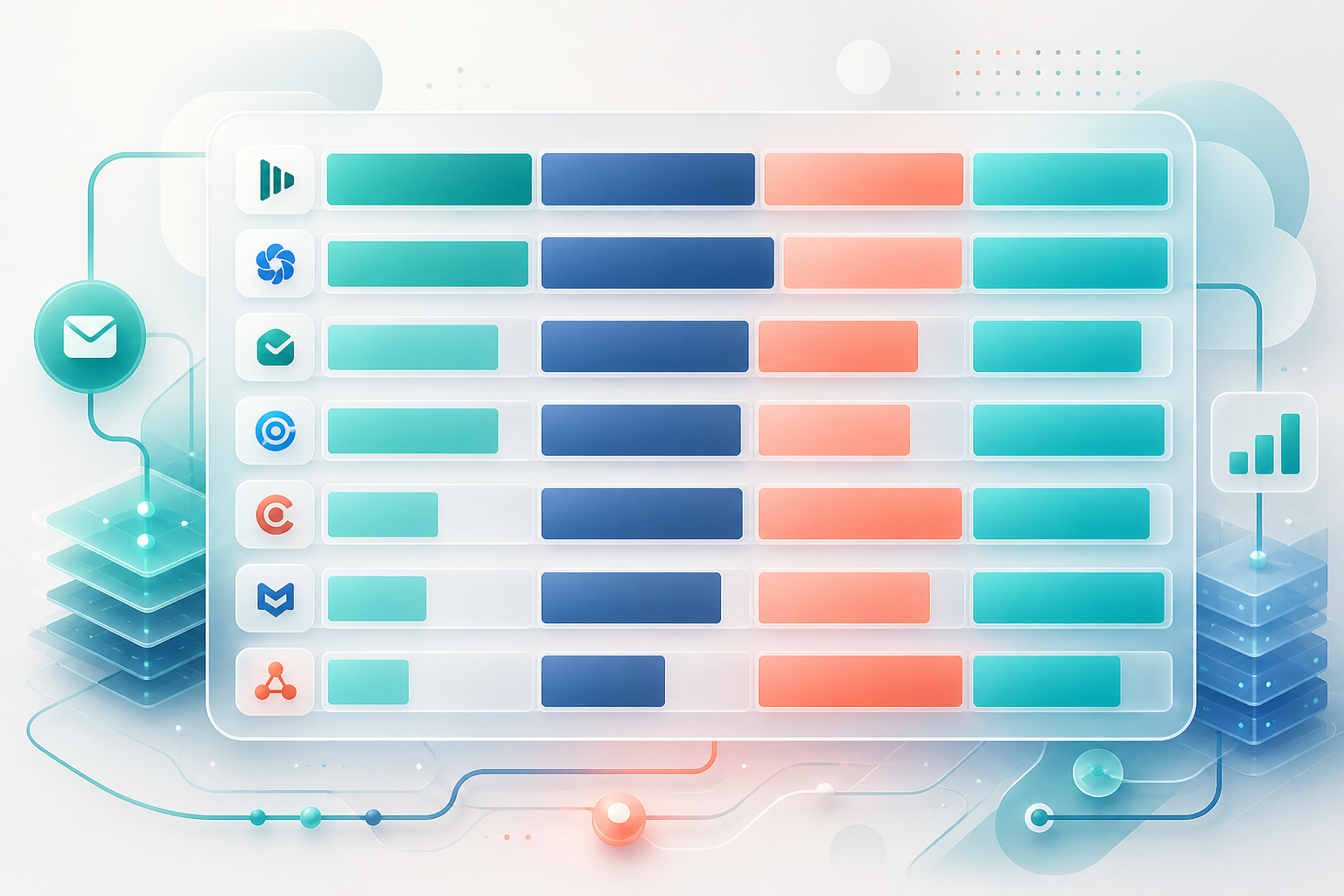 best email autoresponders for affiliate marketers with high deliverability in 2026 — A horizontal comparison chart rendered as a visual grid, showing seven rows representing different email platforms ar...
